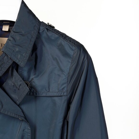Burberry Brit Navy Double-Breasted Belted Short Rain Coat - Picture 3 of 13